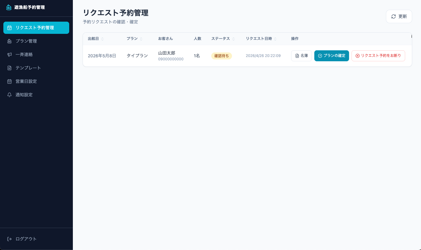 リクエスト予約管理